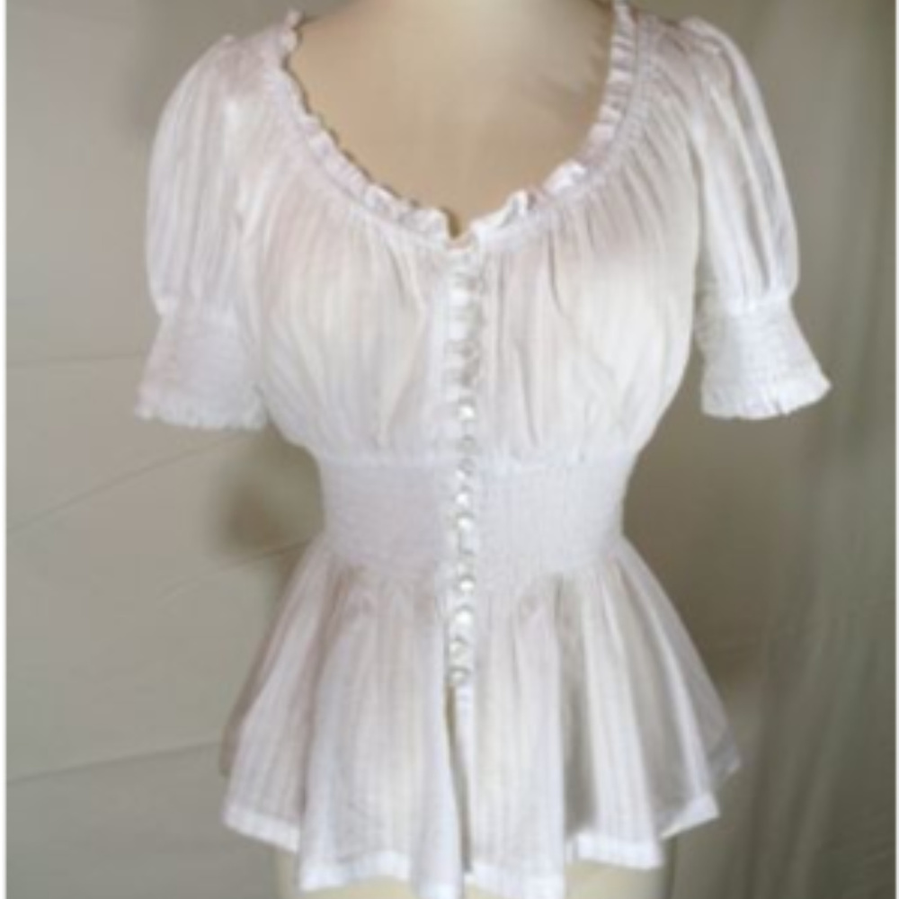 ISO American Rag Cie White Smocked Button Peasant